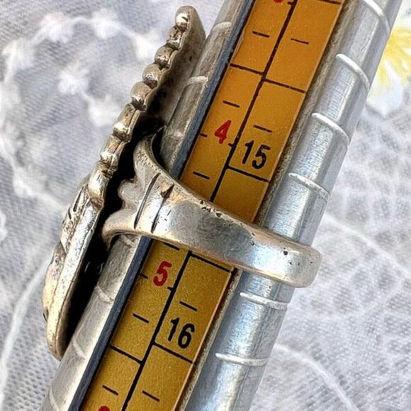 Vintage 60's/70’s Natural Turquoise & Coral Solid Sterling Ring - Picture 8 of 10